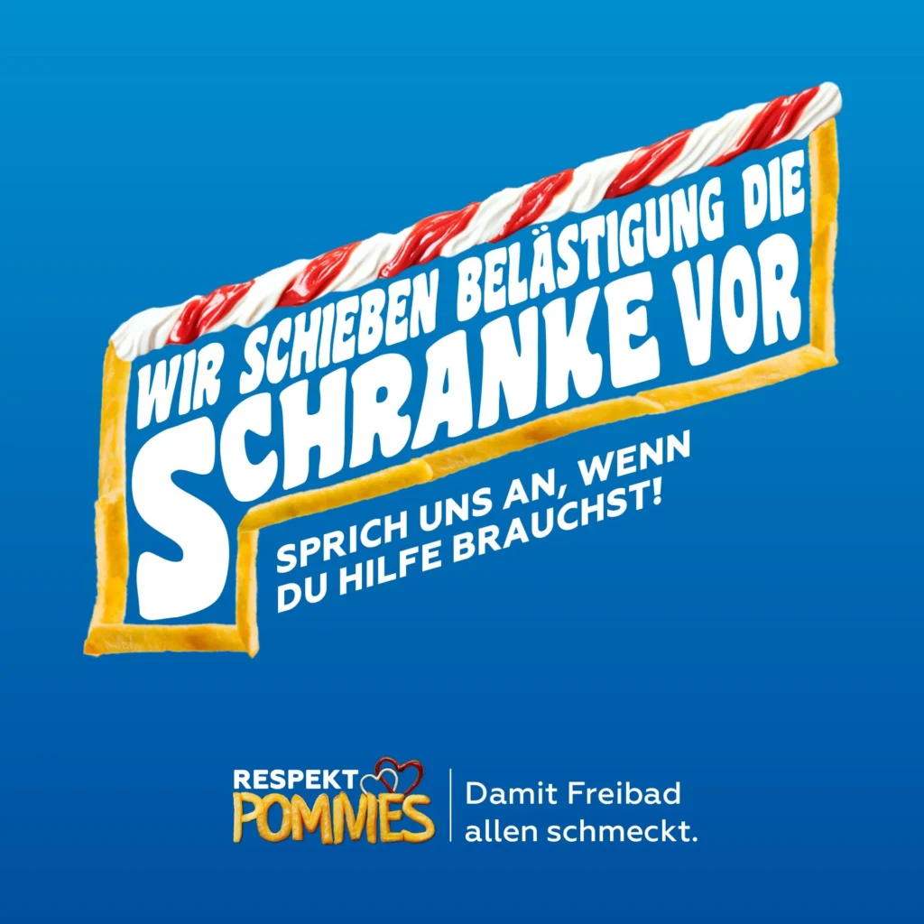 Blaues Plakat der Kampagne RespektPommes gegen Gewalt