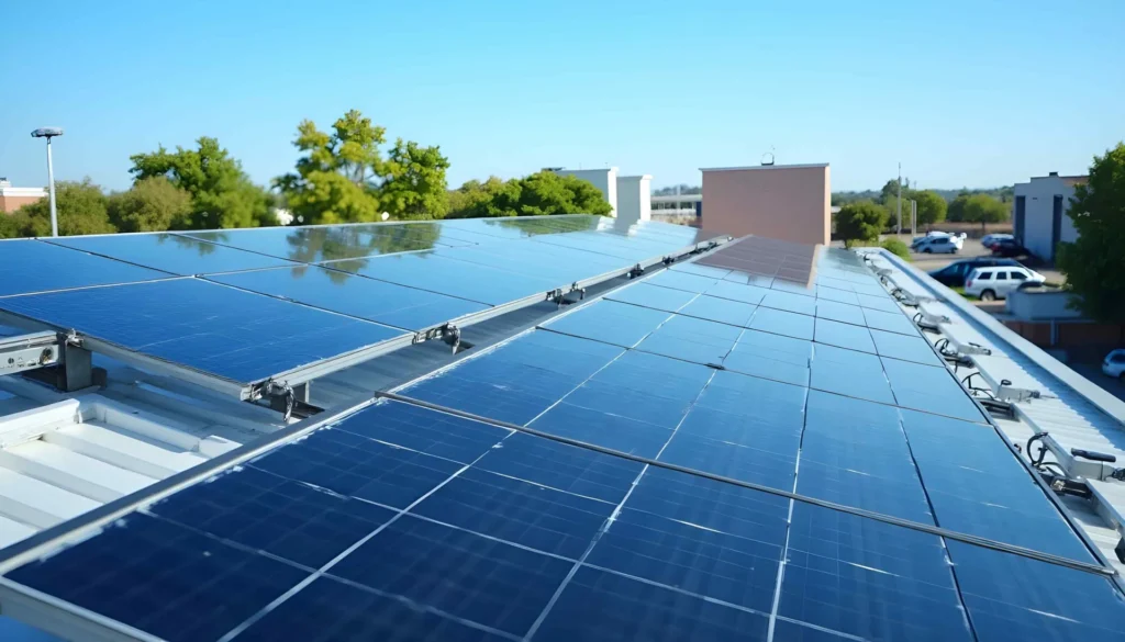 Solarmodule auf dem Dach eines Gebäudes